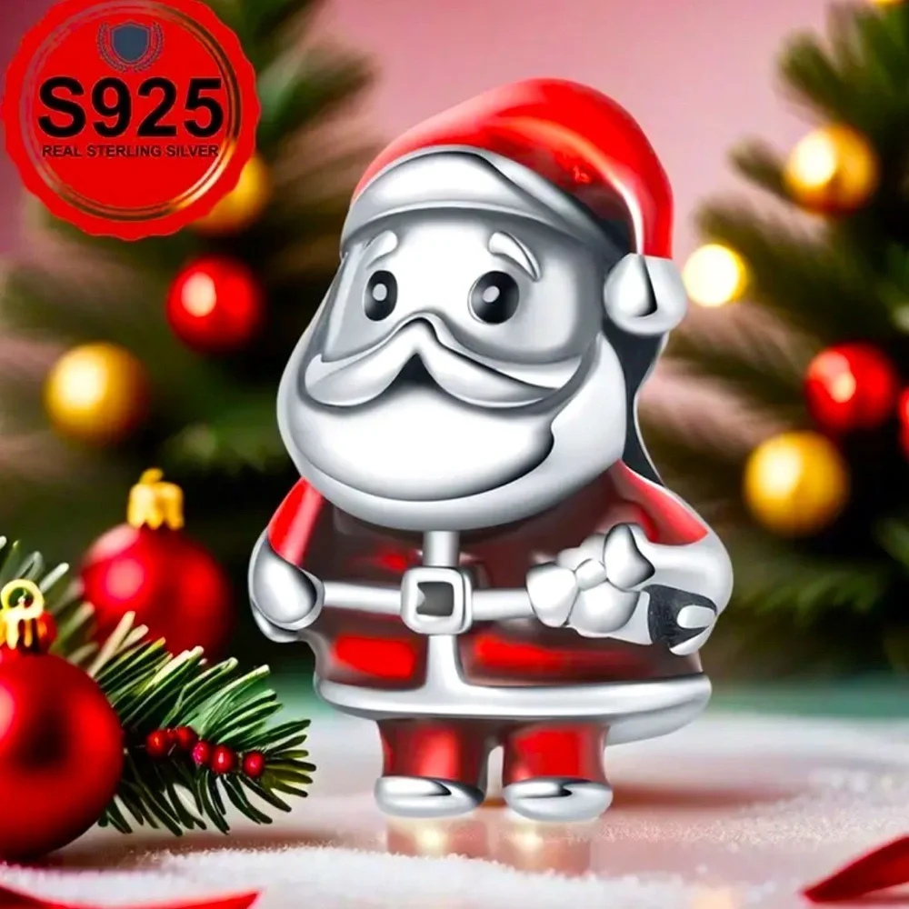 925 Sterling Silver with Red Enamel Santa Claus Charm/Pendant - NWT